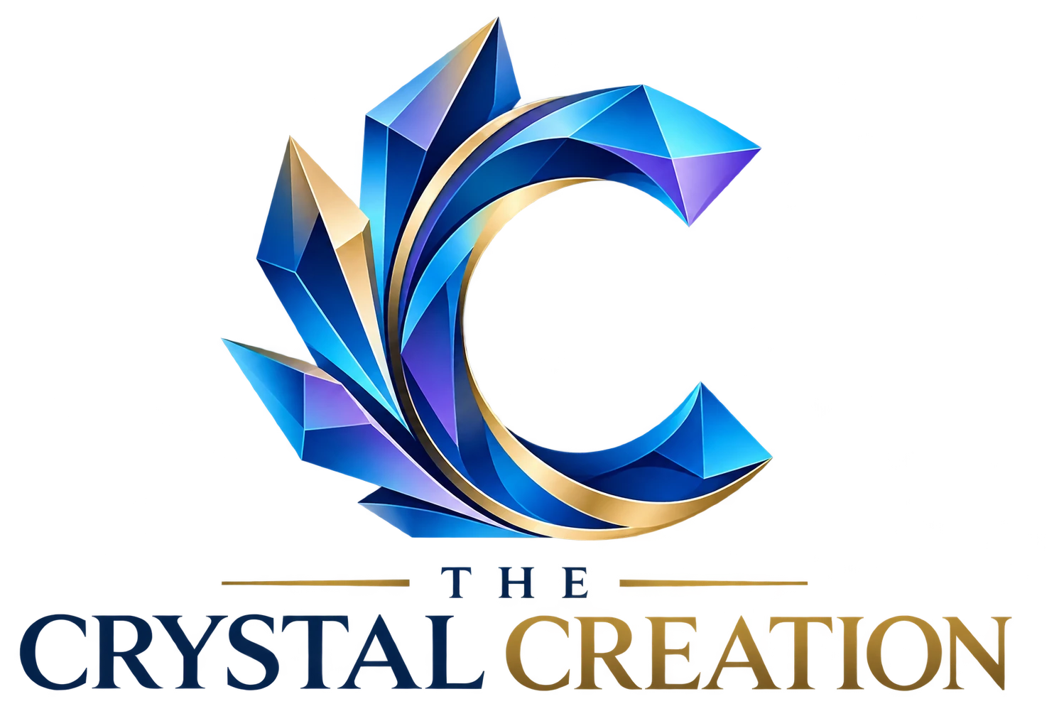The Crystal Creation primary blue and gold logo
